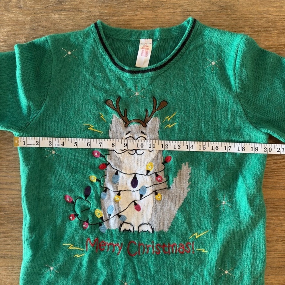 Holiday Time Cat Light Up Ugly Merry‎ Christmas Party Sweater-Size L-Green-Works - Picture 13 of 17